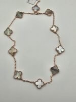 Van cleef modeli 10 yapraklı büyük yonca doğal taş sedef gri vca rose kolye