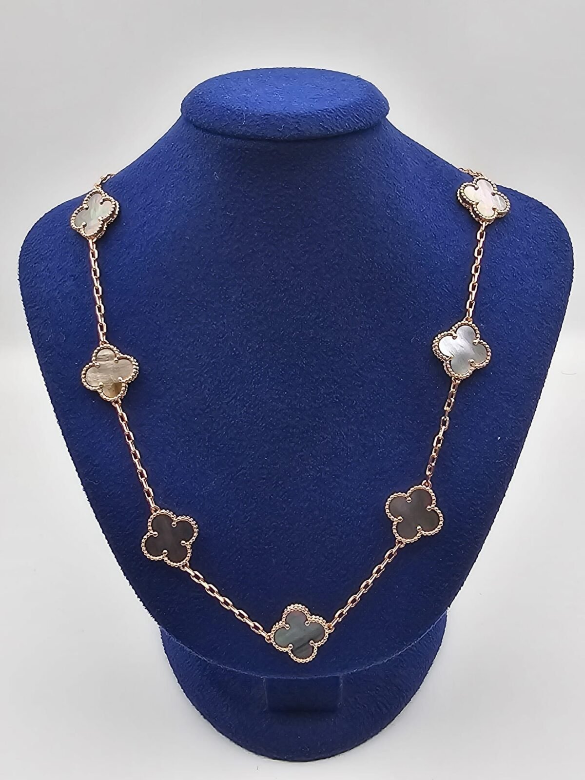 Van cleef modeli 10 yapraklı büyük yonca doğal taş sedef gri vca rose kolye