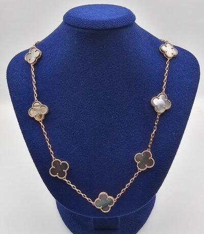 Van cleef modeli 10 yapraklı büyük yonca doğal taş sedef gri vca rose kolye