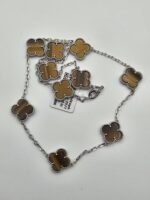 Van cleef modeli 10 yapraklı büyük yonca doğal taş sedef kehribar vca gümüş kolye