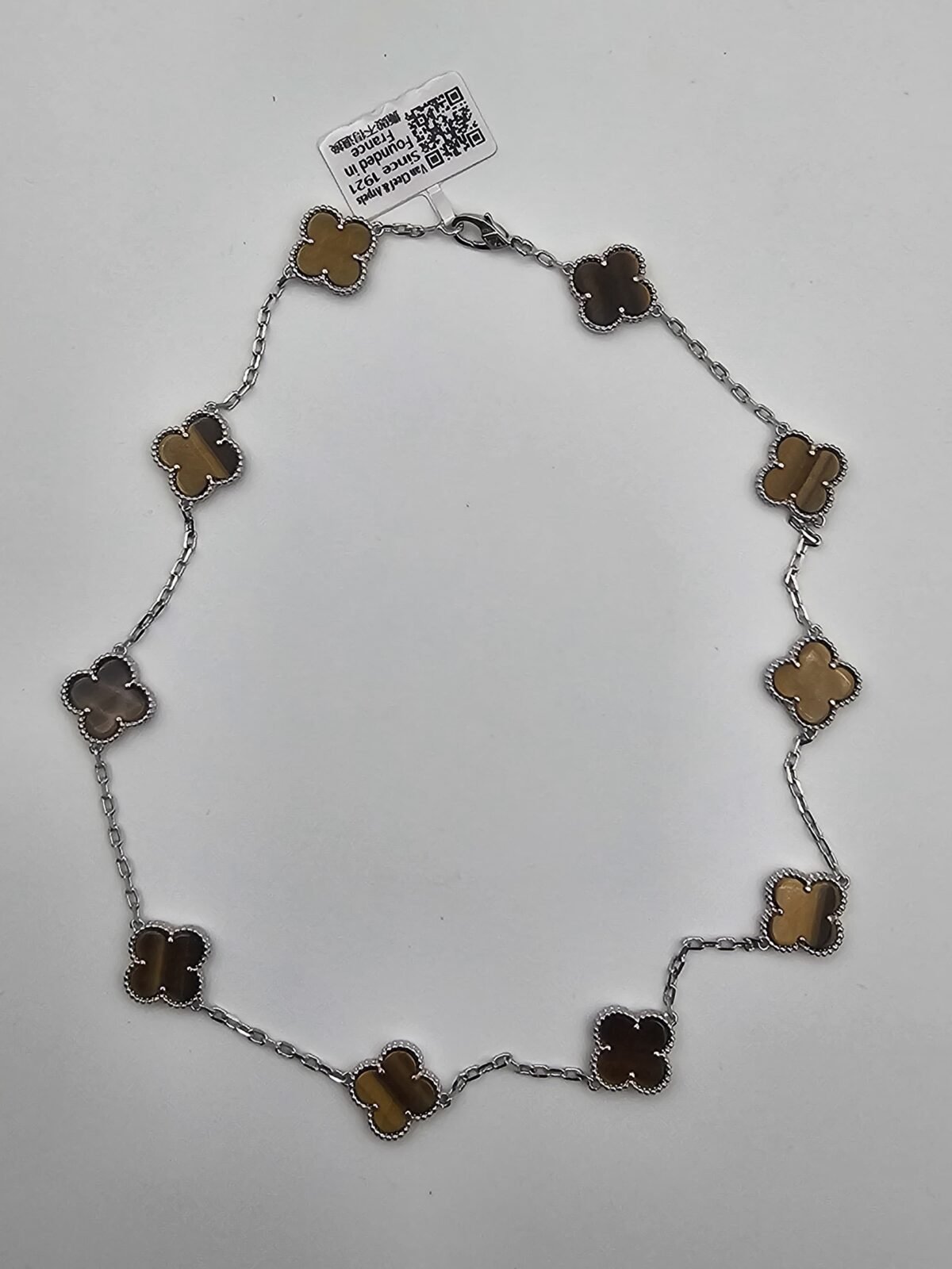 Van cleef modeli 10 yapraklı büyük yonca doğal taş sedef kehribar vca gümüş kolye