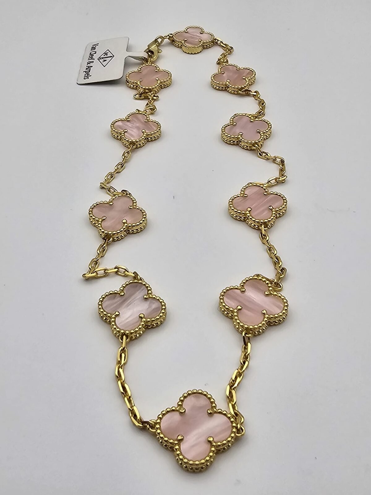 Van cleef modeli 10 yapraklı büyük yonca doğal taş sedef pembe vca gold kolye