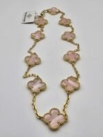 Van cleef modeli 10 yapraklı büyük yonca doğal taş sedef pembe vca gold kolye