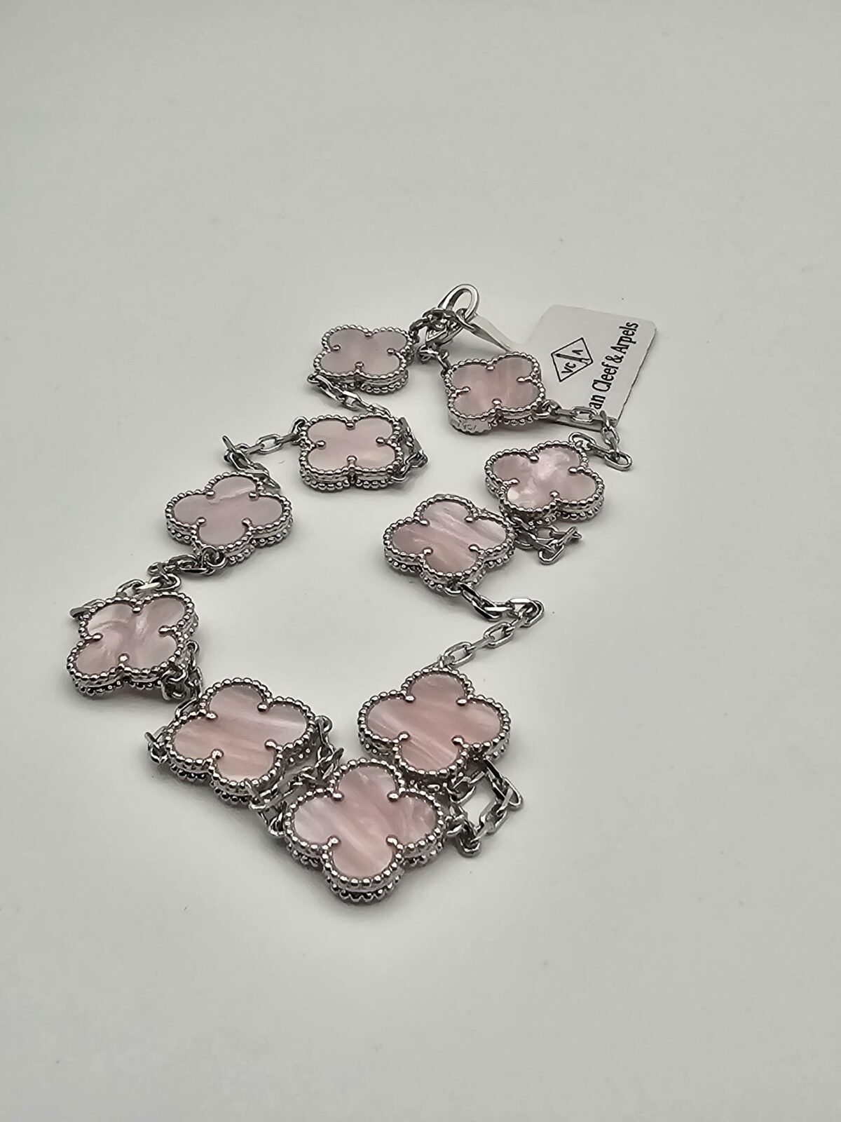 Van cleef modeli 10 yapraklı büyük yonca doğal taş sedef pembe vca gümüş kolye