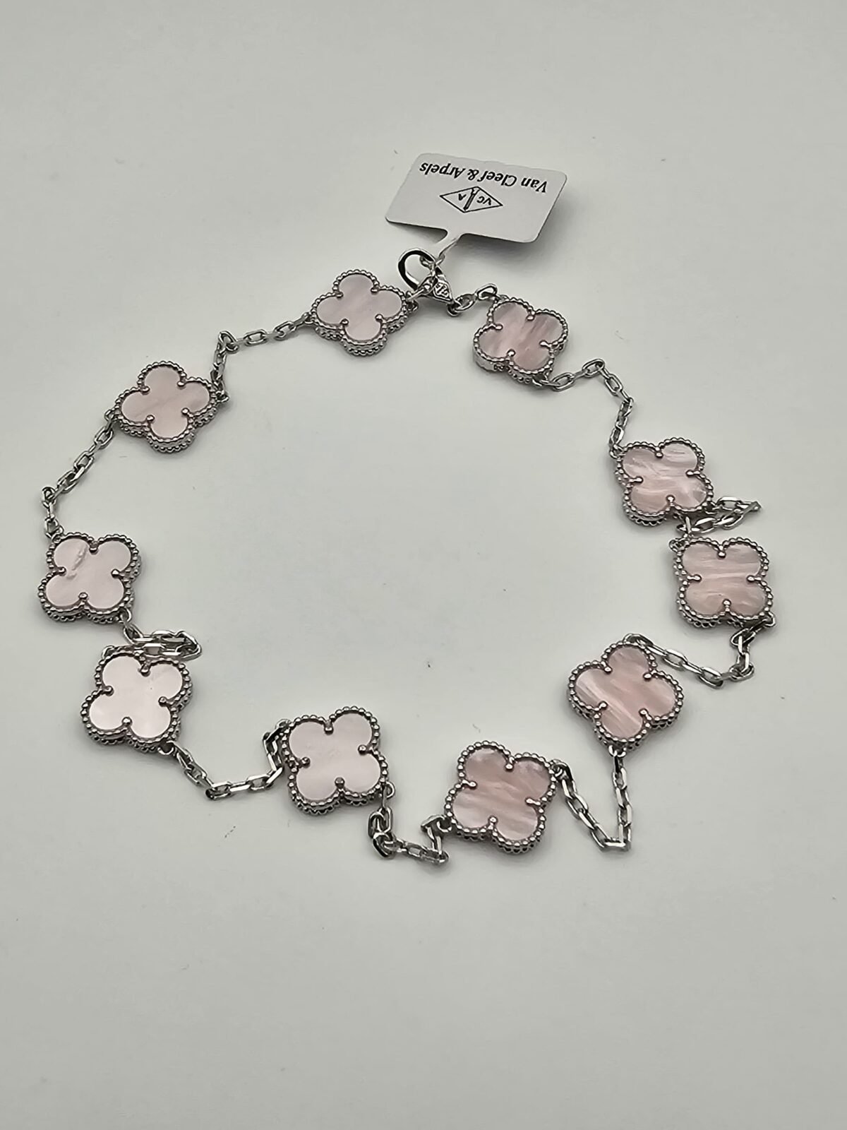 Van cleef modeli 10 yapraklı büyük yonca doğal taş sedef pembe vca gümüş kolye