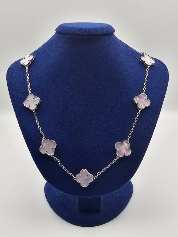 Van cleef modeli 10 yapraklı büyük yonca doğal taş sedef pembe vca gümüş kolye