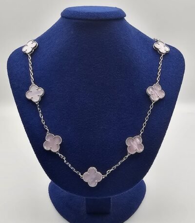 Van cleef modeli 10 yapraklı büyük yonca doğal taş sedef pembe vca gümüş kolye