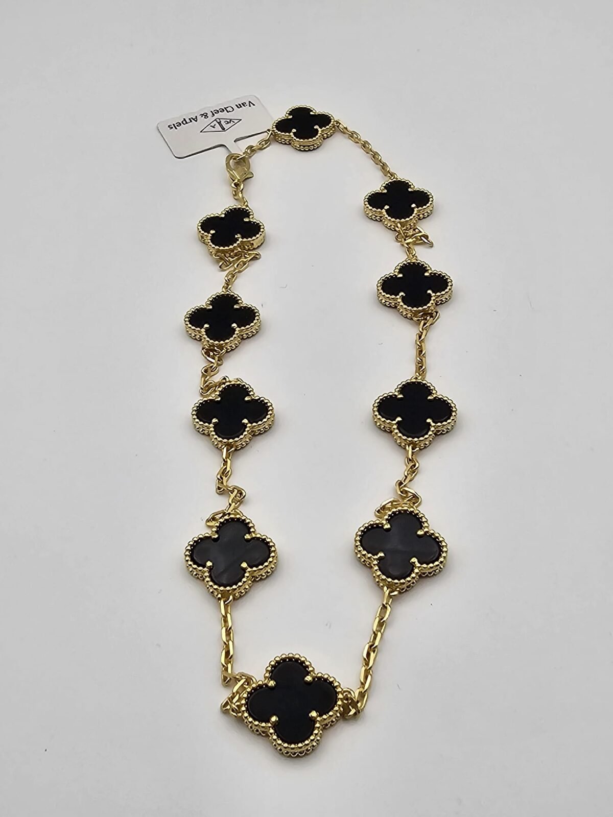 Van cleef modeli 10 yapraklı büyük yonca doğal taş siyah vca gold kolye