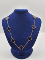 Van cleef modeli 10 yapraklı büyük yonca doğal taş siyah vca rose kolye