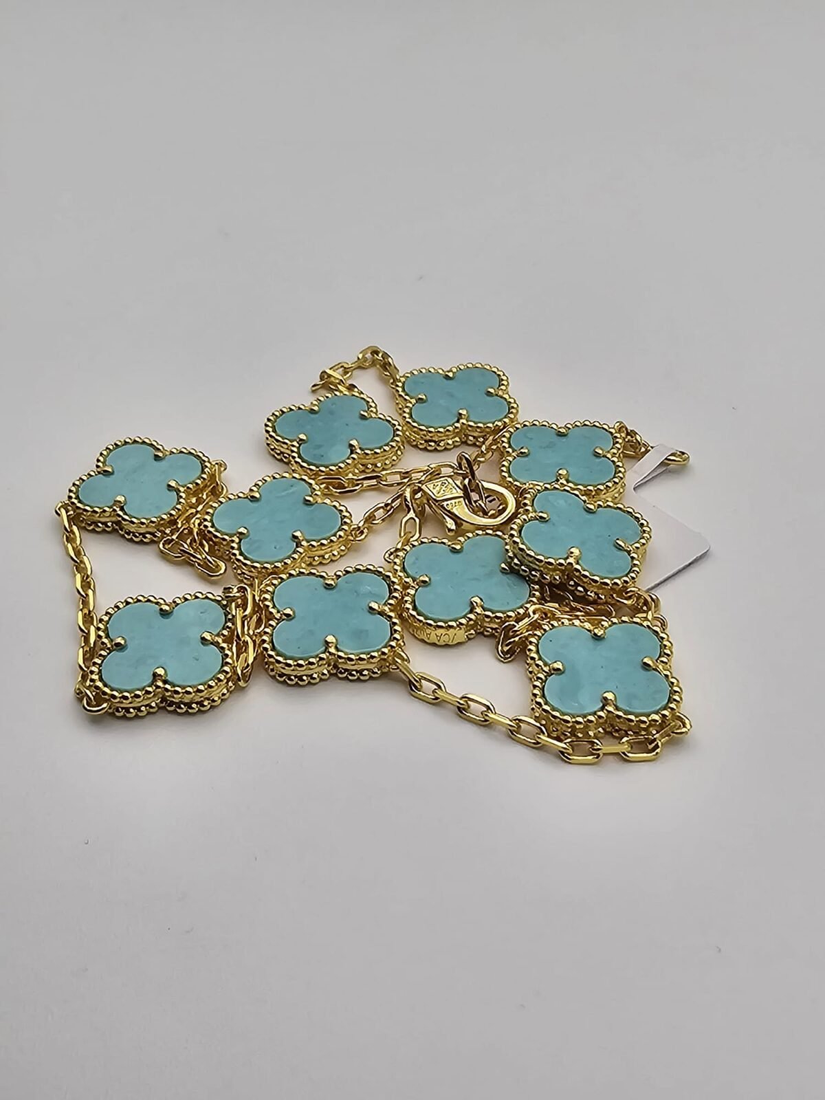 Van cleef modeli 10 yapraklı büyük yonca doğal taş turkuaz vca gold kolye