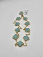 Van cleef modeli 10 yapraklı büyük yonca doğal taş turkuaz vca gold kolye