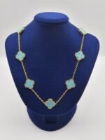 Van-cleef-modeli-10-yaprakli-buyuk-yonca-dogal-tas-turkuaz-vca-gold-kolye