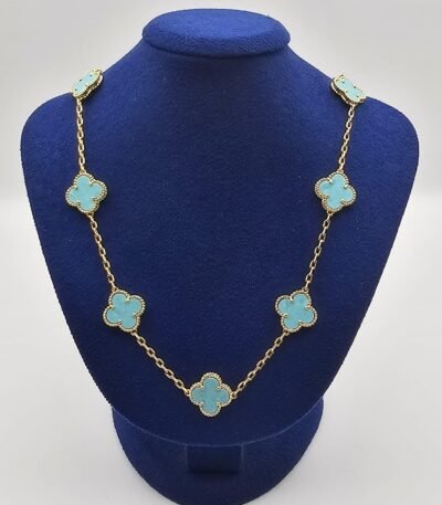 Van-cleef-modeli-10-yaprakli-buyuk-yonca-dogal-tas-turkuaz-vca-gold-kolye