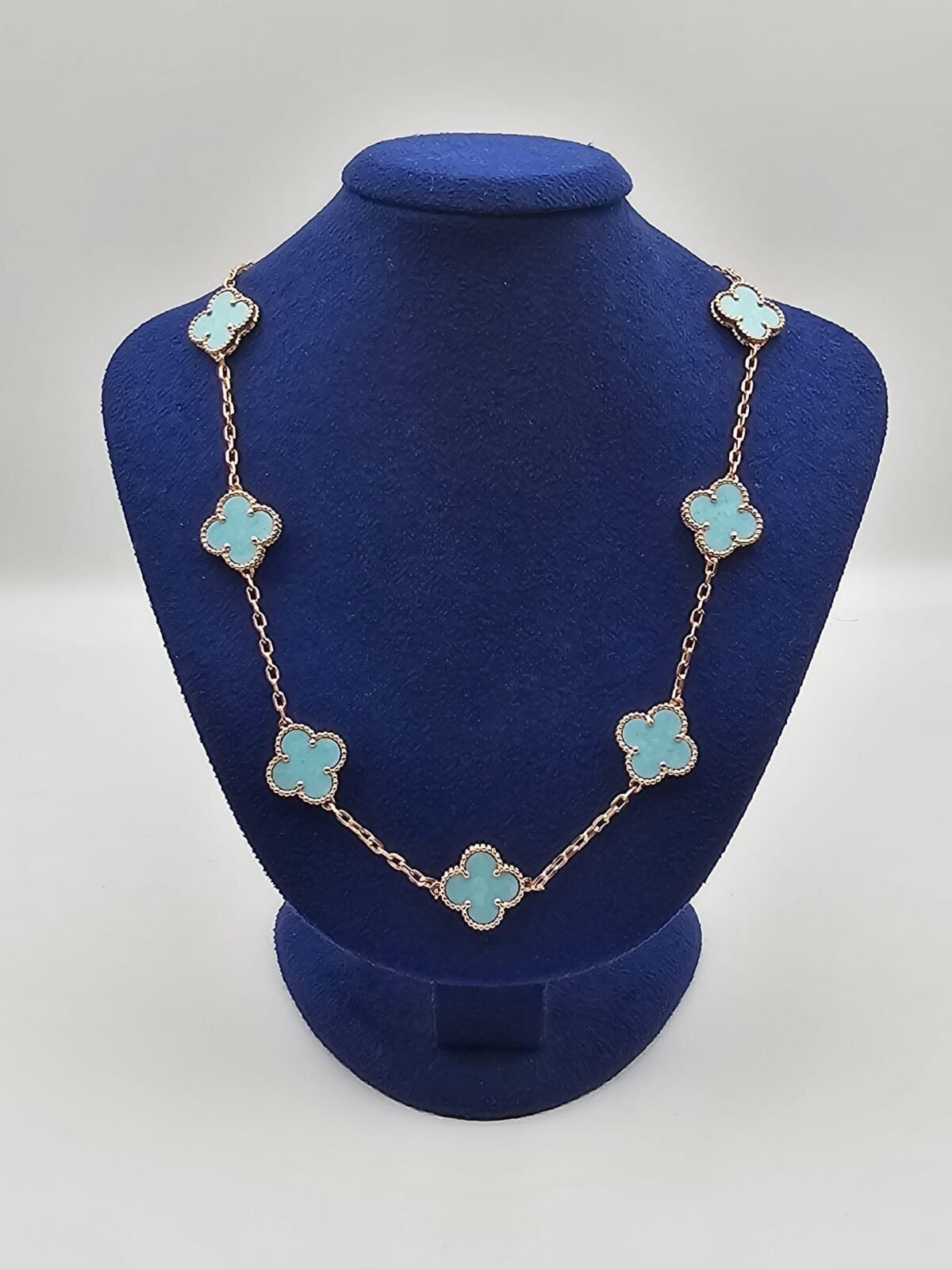 Van cleef modeli 10 yapraklı büyük yonca doğal taş turkuaz vca rose kolye