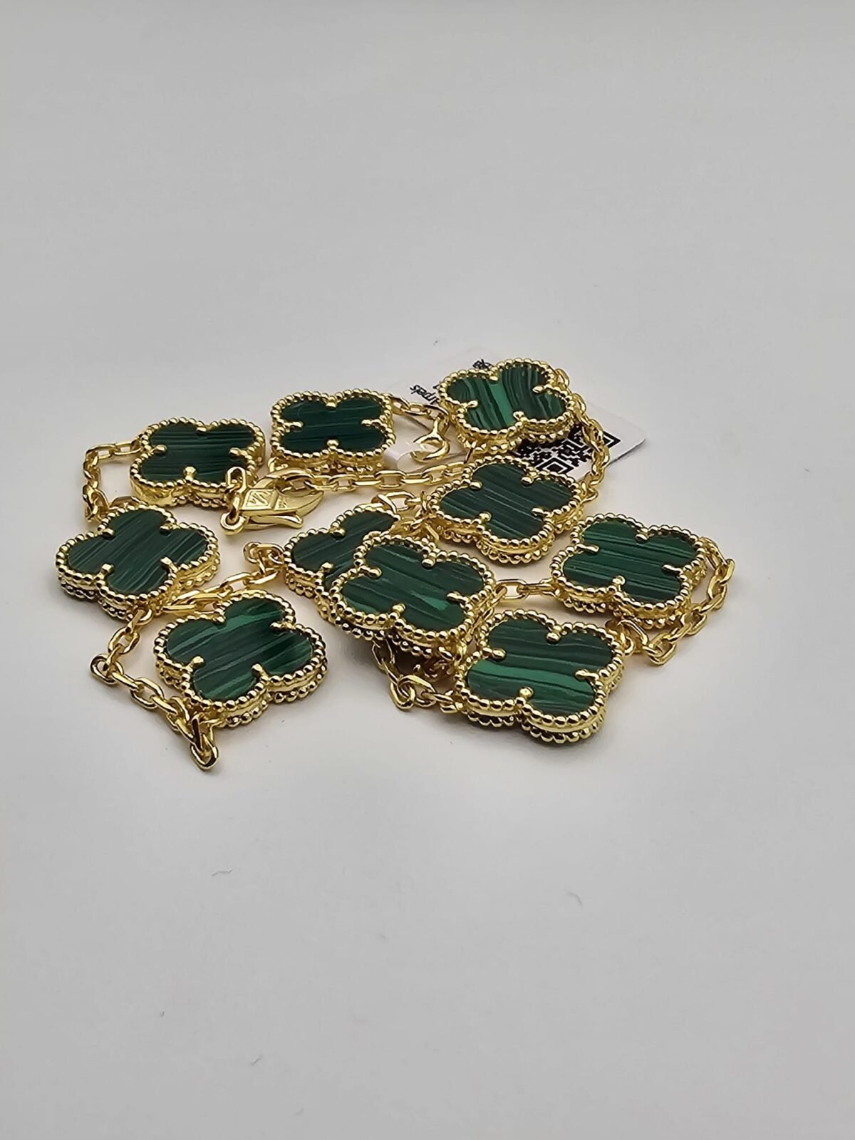 Van cleef modeli 10 yapraklı büyük yonca doğal taş zümrüt yeşili vca gold kolye