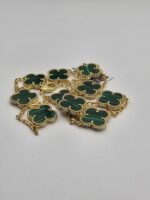 Van cleef modeli 10 yapraklı büyük yonca doğal taş zümrüt yeşili vca gold kolye