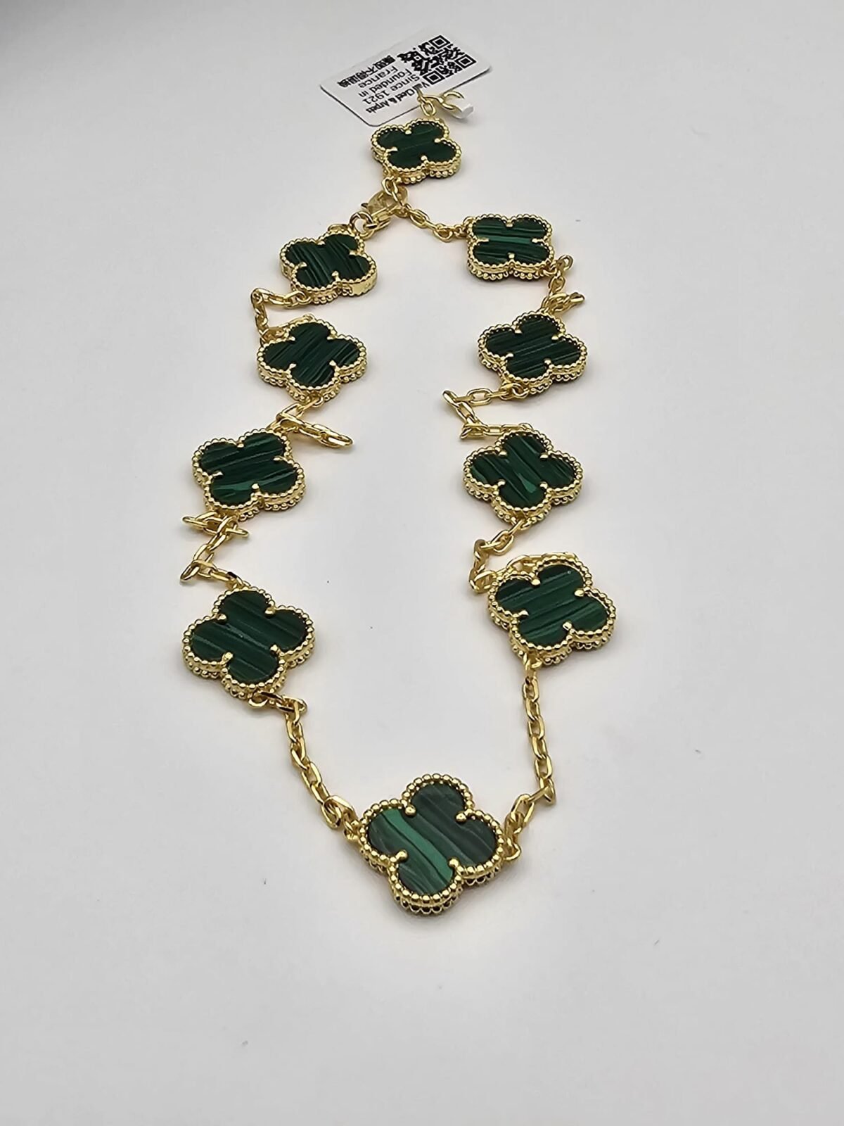 Van cleef modeli 10 yapraklı büyük yonca doğal taş zümrüt yeşili vca gold kolye