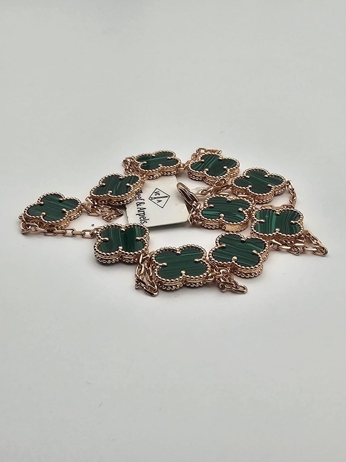 Van cleef modeli 10 yapraklı büyük yonca doğal taş zümrüt yeşili vca rose kolye