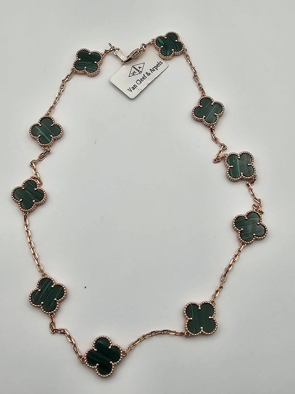 Van cleef modeli 10 yapraklı büyük yonca doğal taş zümrüt yeşili vca rose kolye