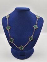 Van cleef modeli 10 yapraklı büyük yonca doğal taş zümrüt yeşili vca rose kolye