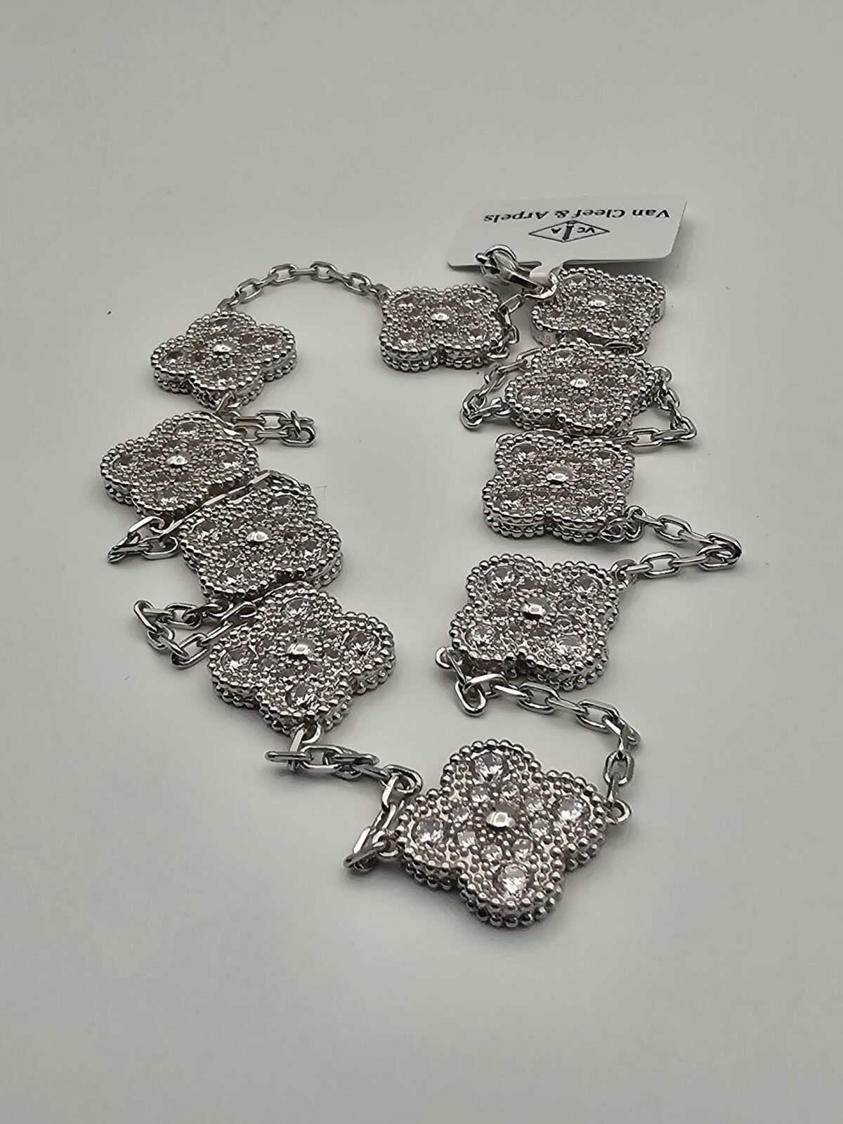 Van cleef modeli 10 yapraklı büyük yonca full taşlı vca gümüş kolye