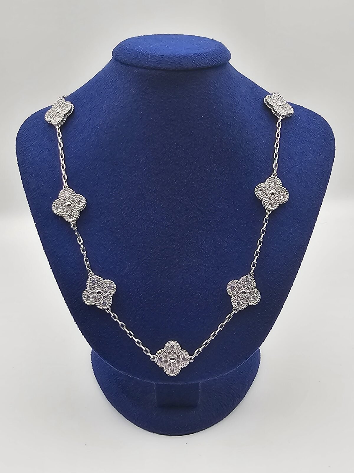 Van cleef modeli 10 yapraklı büyük yonca full taşlı vca gümüş kolye