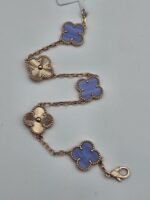 Van cleef modeli 5 yapraklı büyük yonca doğal taş açık mavi-düz vca rose bileklik