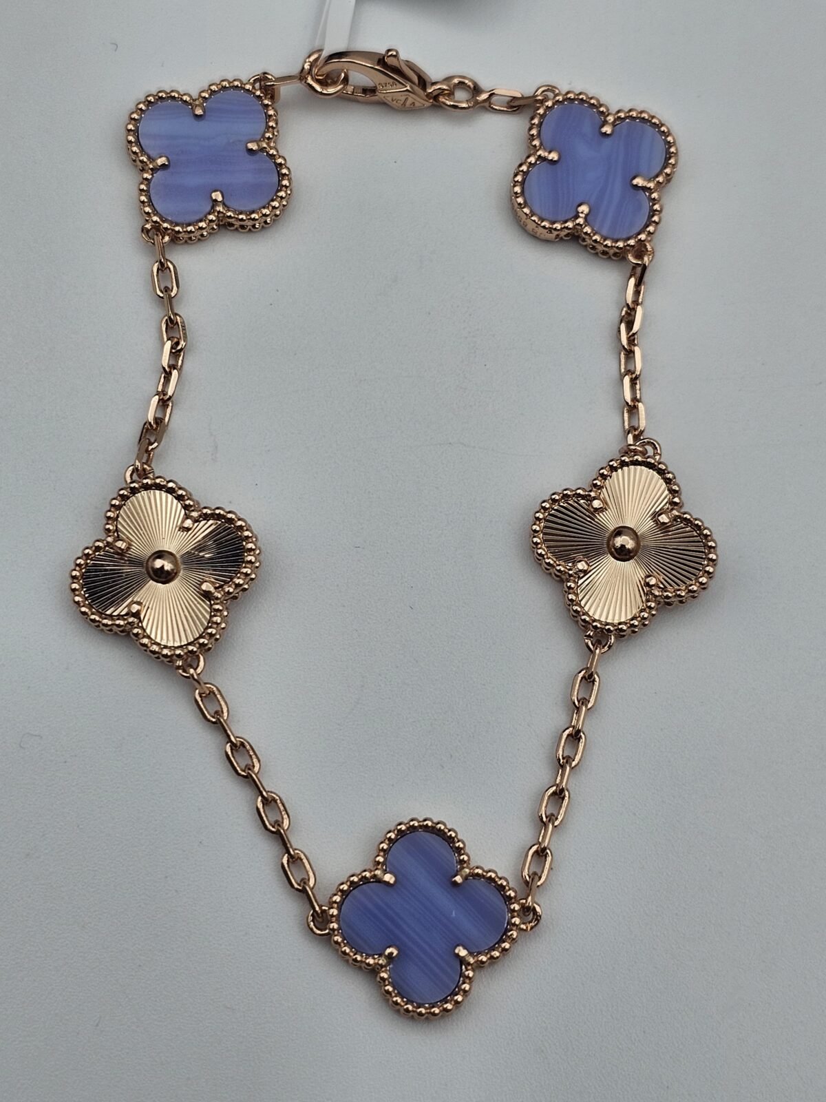 Van cleef modeli 5 yapraklı büyük yonca doğal taş açık mavi-düz vca rose bileklik