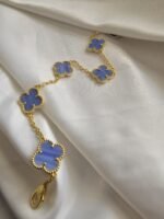 Van cleef modeli 5 yapraklı büyük yonca doğal taş açık mavi vca gold bileklik