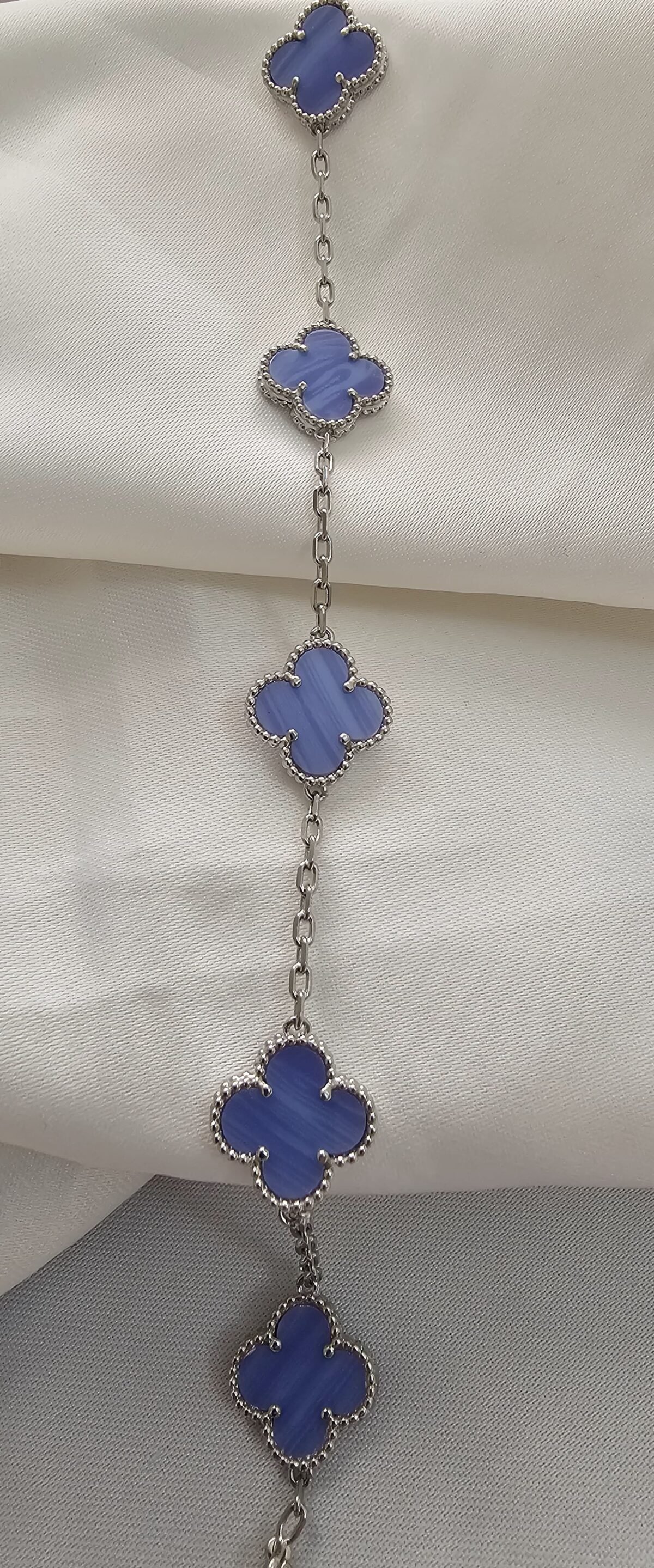 Van cleef modeli 5 yapraklı büyük yonca doğal taş açık mavi vca gümüş bileklik