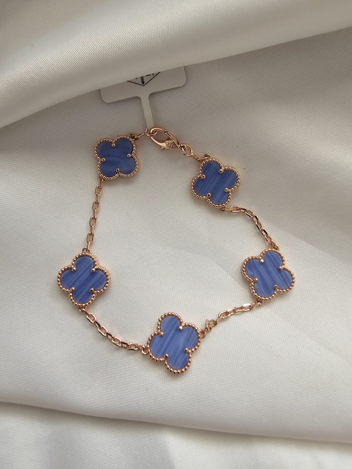 Van cleef modeli 5 yapraklı büyük yonca doğal taş açık mavi vca rose bileklik
