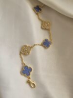 Van cleef modeli 5 yapraklı büyük yonca doğal taş açık mavi ve taşli vca gold bileklik