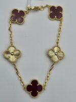Van cleef modeli 5 yapraklı büyük yonca doğal taş kırmızı-düz vca gold bileklik