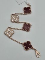 Van cleef modeli 5 yapraklı büyük yonca doğal taş kırmızı-taşlı vca rose bileklik