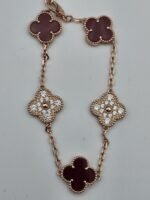 Van cleef modeli 5 yapraklı büyük yonca doğal taş kırmızı-taşlı vca rose bileklik