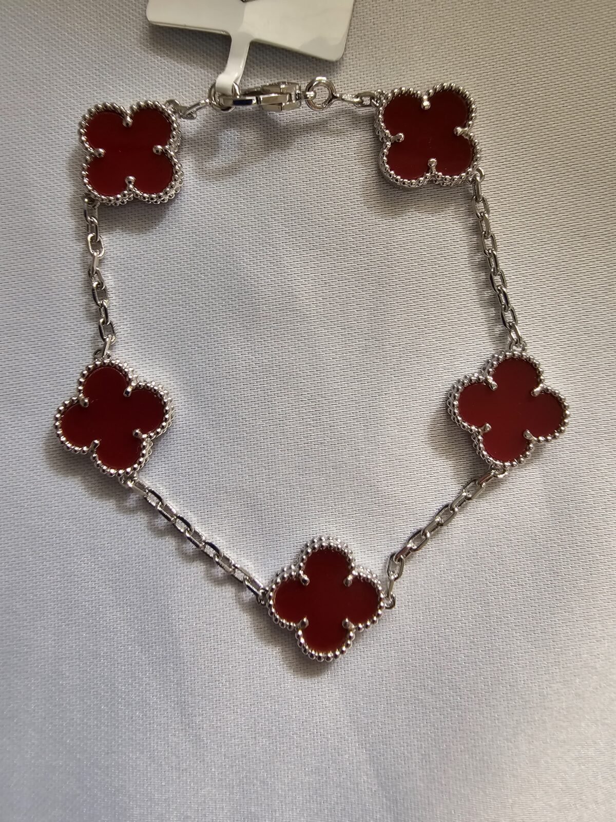 Van cleef modeli 5 yapraklı büyük yonca doğal taş kırmızı vca gümüş bileklik