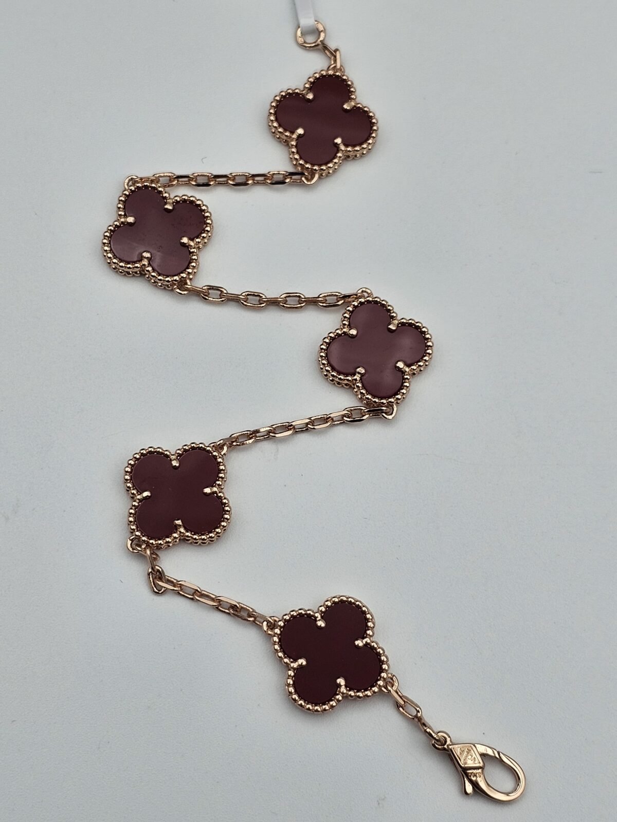 Van cleef modeli 5 yapraklı büyük yonca doğal taş kırmızı vca rose bileklik