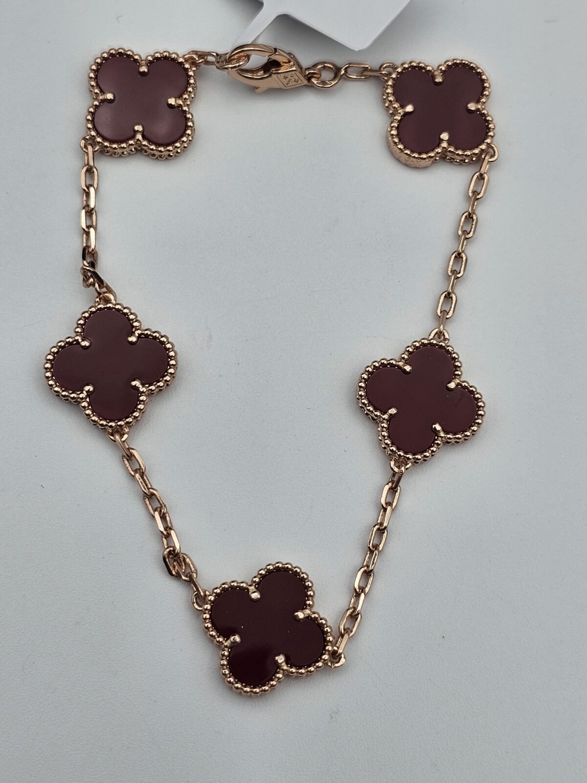 Van cleef modeli 5 yapraklı büyük yonca doğal taş kırmızı vca rose bileklik
