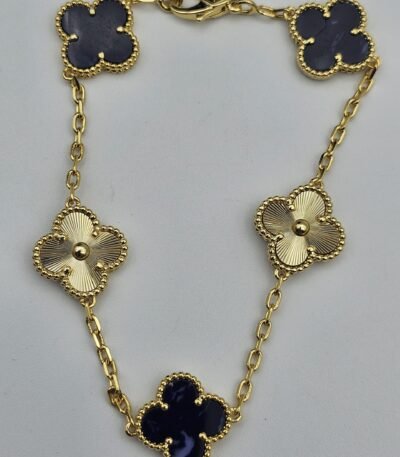 Van cleef modeli 5 yapraklı büyük yonca doğal taş lacivert-düz vca gold bileklik