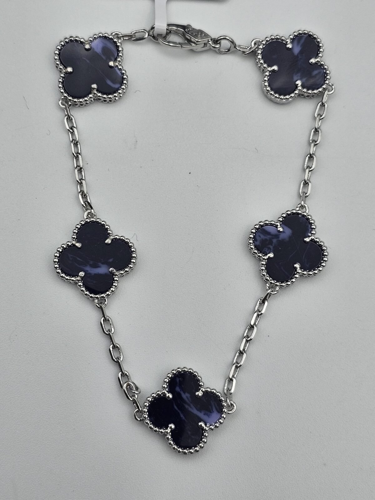 Van cleef modeli 5 yapraklı büyük yonca doğal taş lacivert vca gümüş bileklik