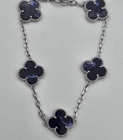 Van cleef modeli 5 yapraklı büyük yonca doğal taş lacivert vca gümüş bileklik