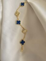 Van cleef modeli 5 yapraklı büyük yonca doğal taş mavi-düz vca gold bileklik