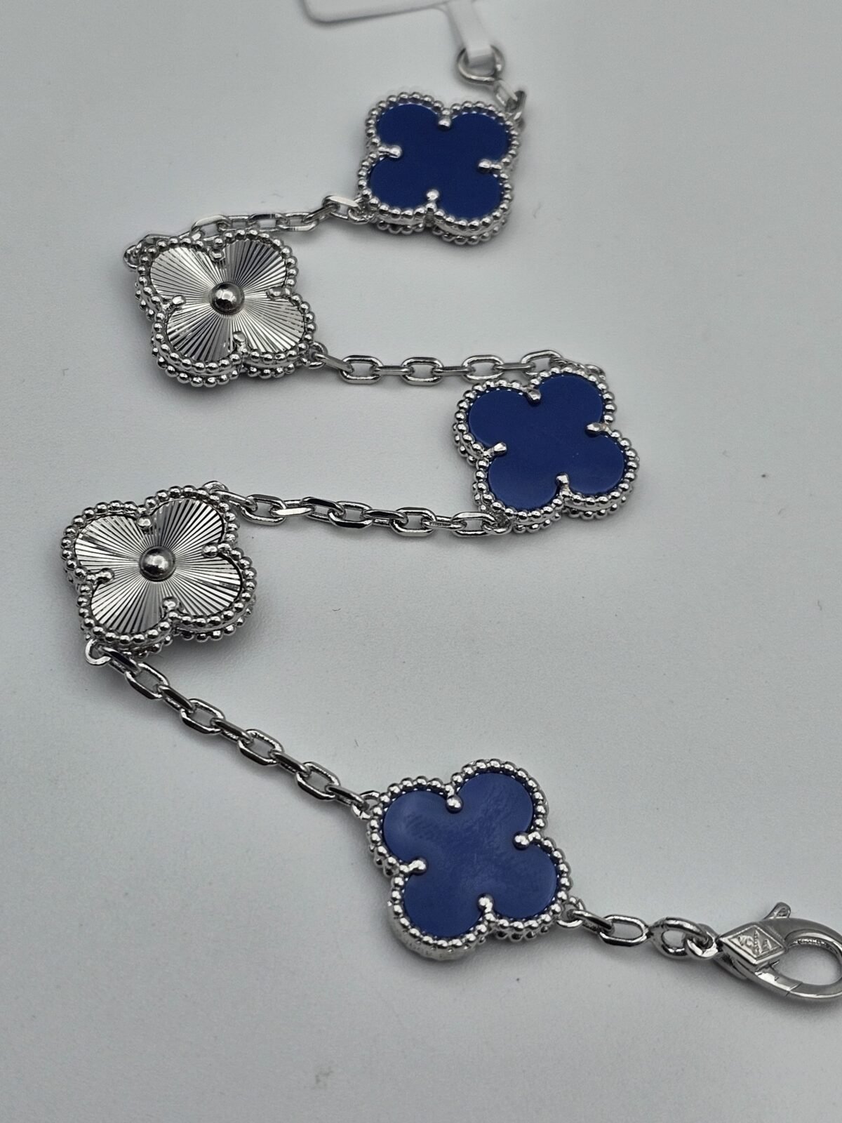 Van cleef modeli 5 yapraklı büyük yonca doğal taş mavi-düz vca gümüş bileklik