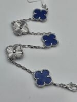 Van cleef modeli 5 yapraklı büyük yonca doğal taş mavi-düz vca gümüş bileklik