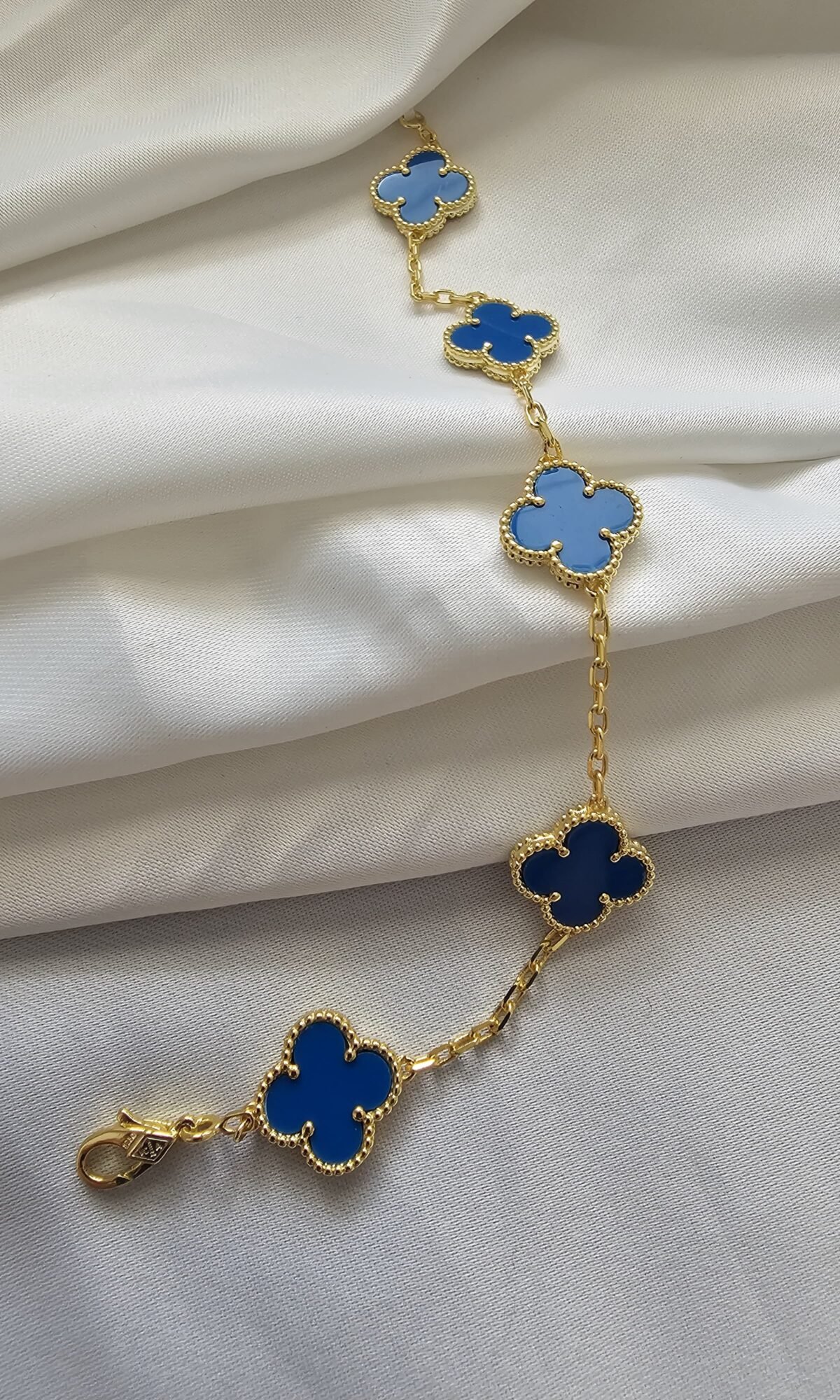 Van cleef modeli 5 yapraklı büyük yonca doğal taş mavi vca gold bileklik
