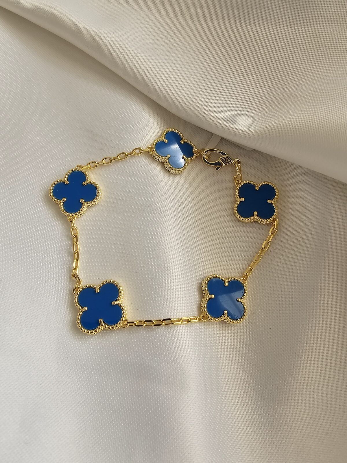 Van cleef modeli 5 yapraklı büyük yonca doğal taş mavi vca gold bileklik