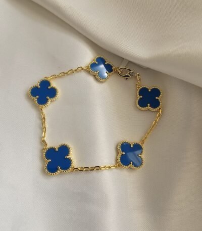 Van cleef modeli 5 yapraklı büyük yonca doğal taş mavi vca gold bileklik