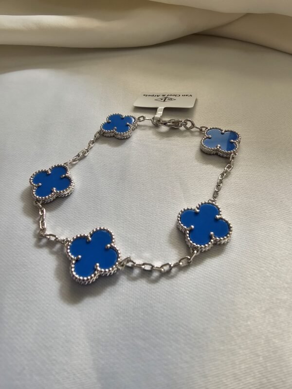 Van cleef modeli 5 yapraklı büyük yonca doğal taş mavi vca gümüş bileklik