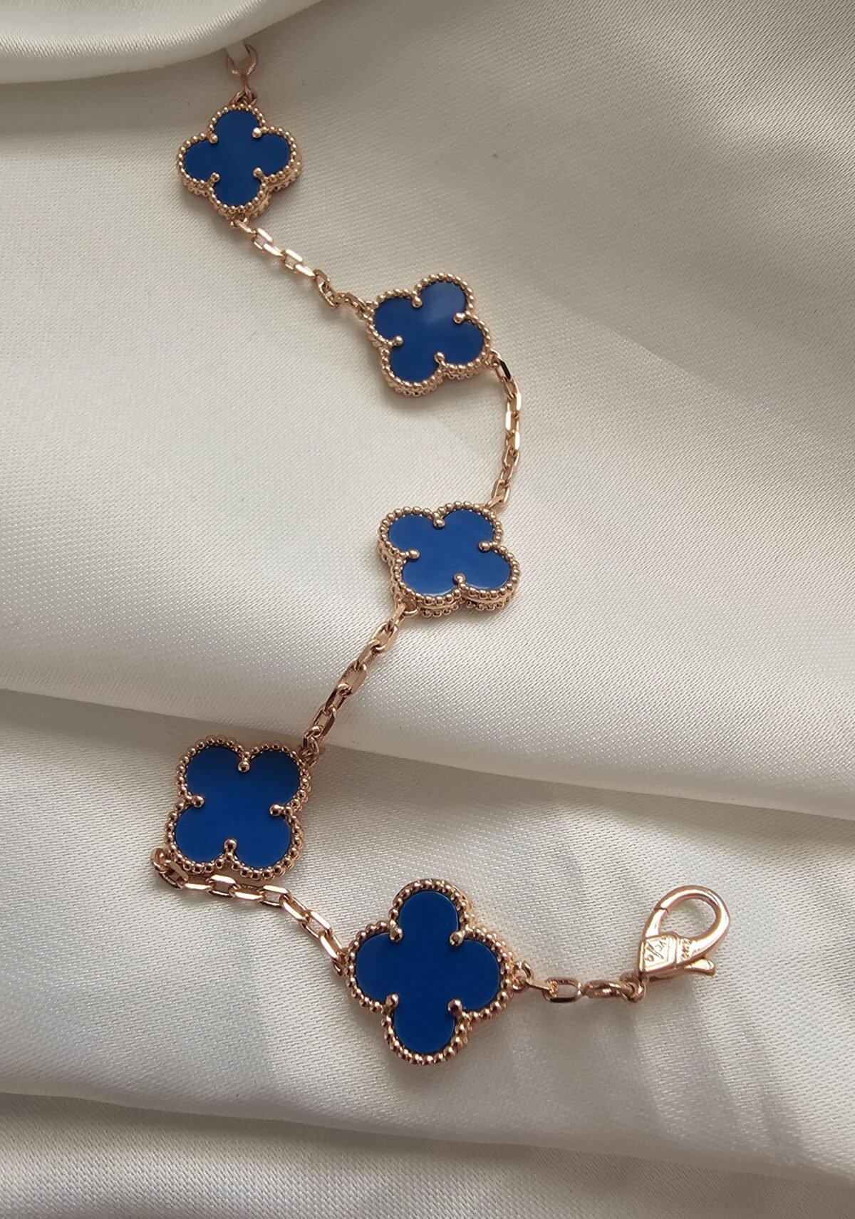 Van cleef modeli 5 yapraklı büyük yonca doğal taş mavi vca rose bileklik