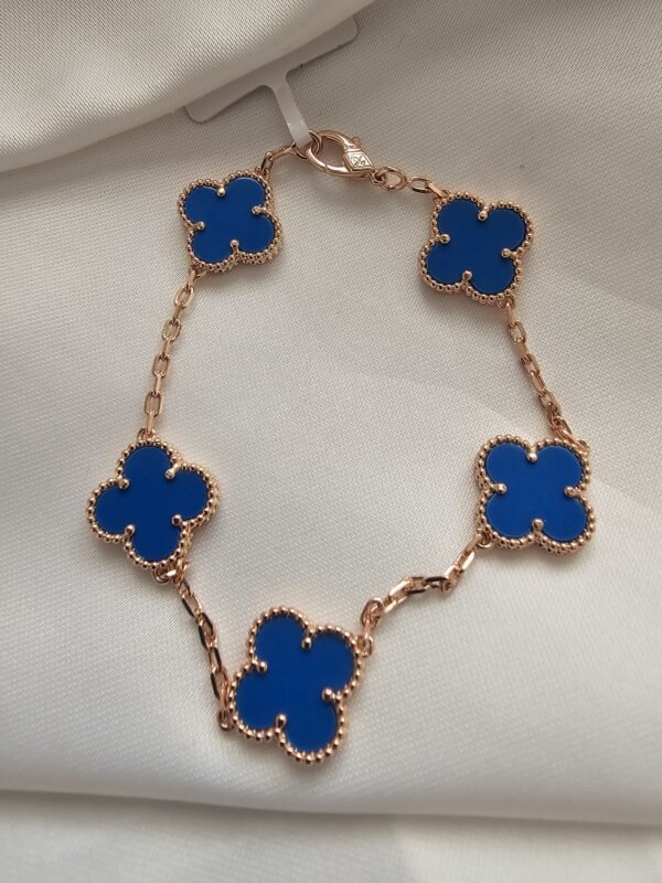 Van cleef modeli 5 yapraklı büyük yonca doğal taş mavi vca rose bileklik